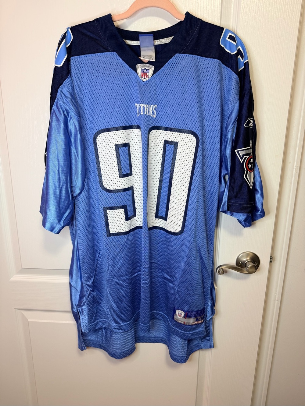 Reebok Light Blue and Navy #90 Football Jersey